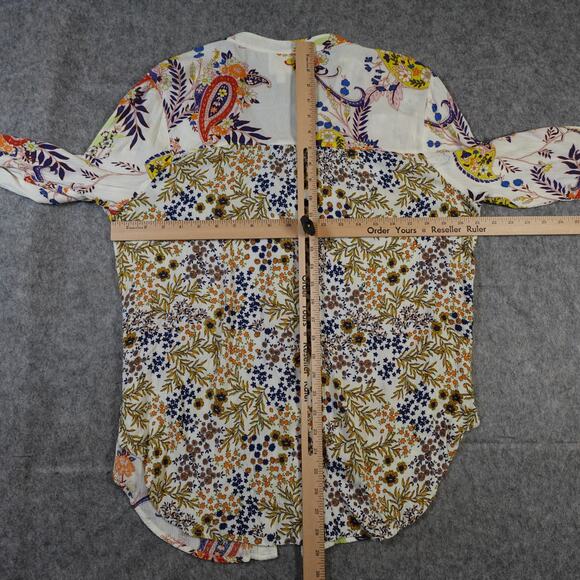 Fig and Flower Top Womens Extra Large Paisley Floral TUnic Long Sleeve Button Up - Picture 6 of 9